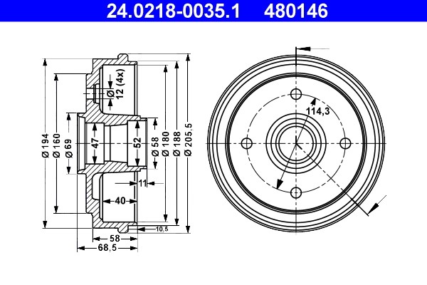 Bremstrommel ATE 24.0218-0035.1
