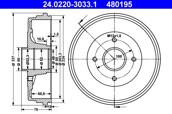 Bremstrommel ATE 24.0220-3033.1