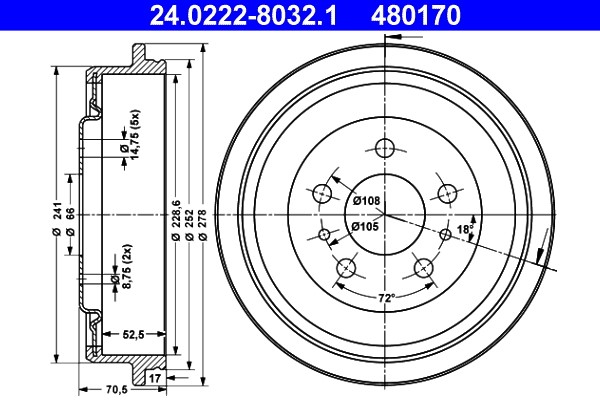 Bremstrommel ATE 24.0222-8032.1