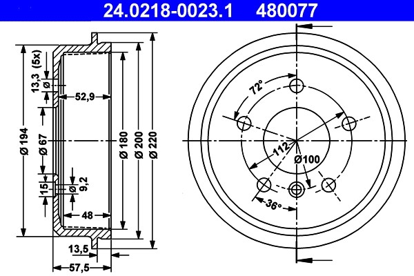 Bremstrommel ATE 24.0218-0023.1