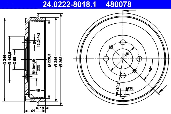 Bremstrommel ATE 24.0222-8018.1