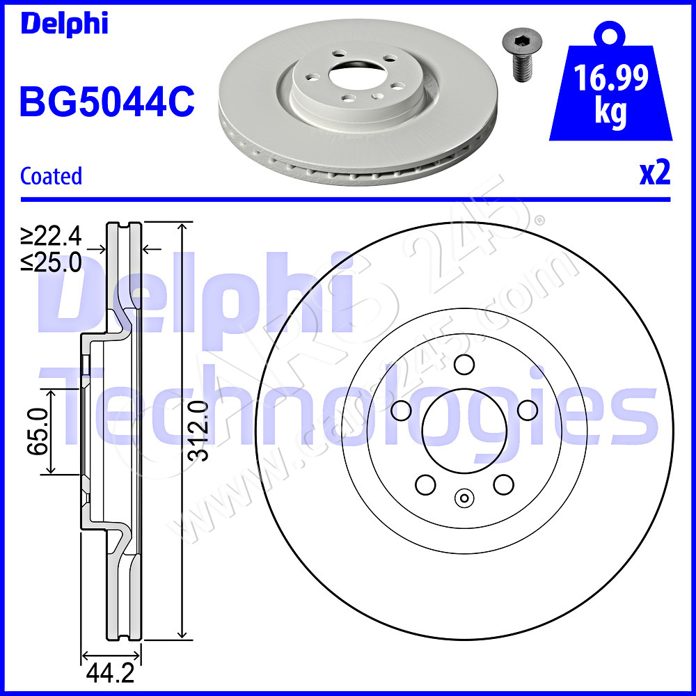 COATED BRAKE DISC (DOUBLE) FSX2 DELPHI BG5044C