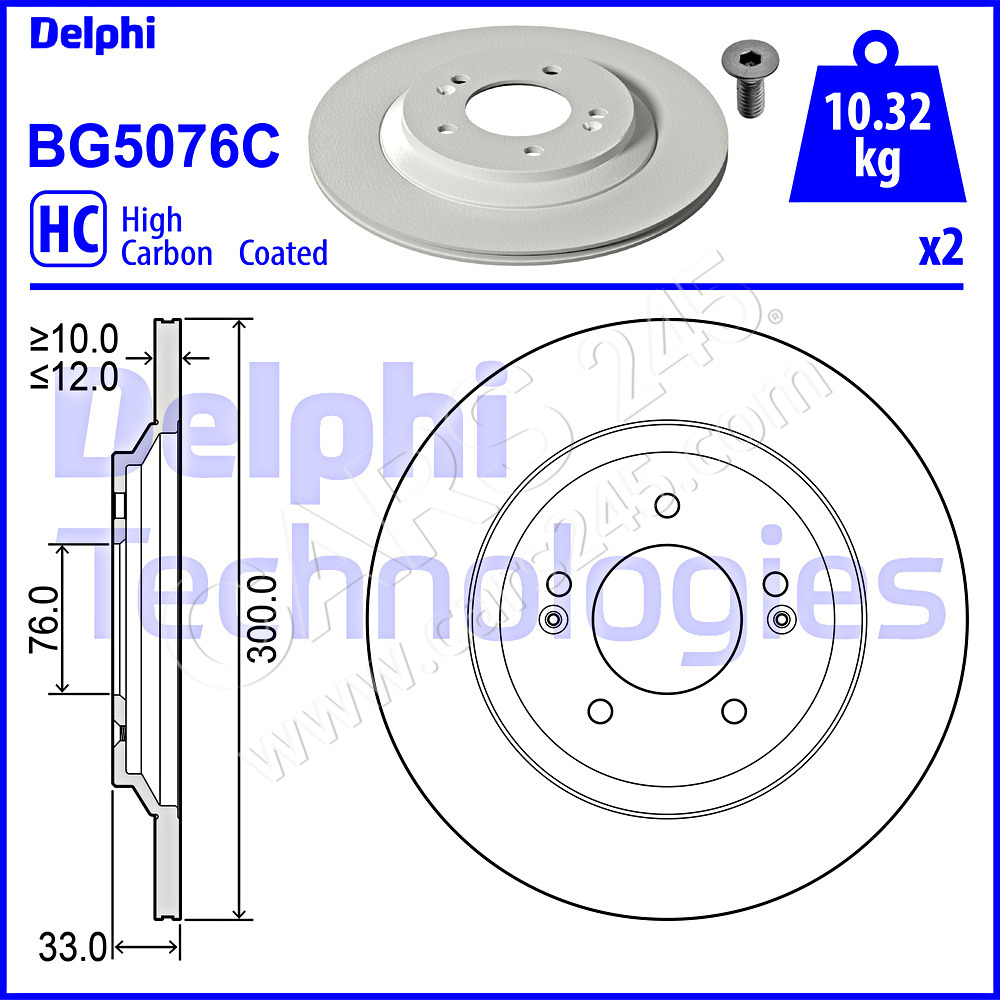 COATED BRAKE DISC (DOUBLE) HC FSX2 DELPHI BG5076C
